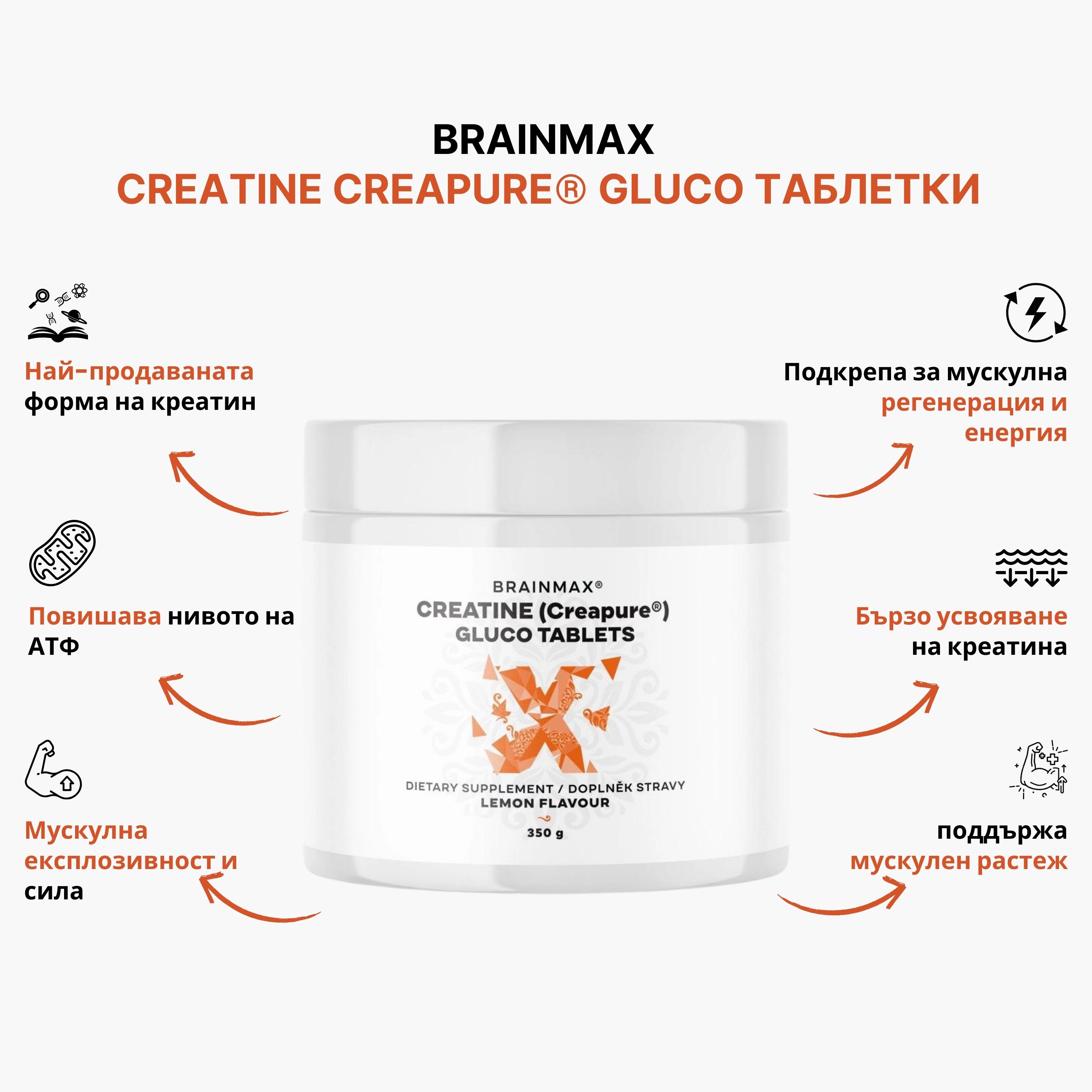 (Bulharština) BrainMax Creatine Creapure® Gluco tablets_1